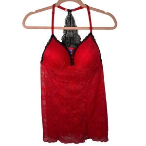 APT. 9 Red Allover Lace Lined Cups Babydoll Nightie Dress Size Large